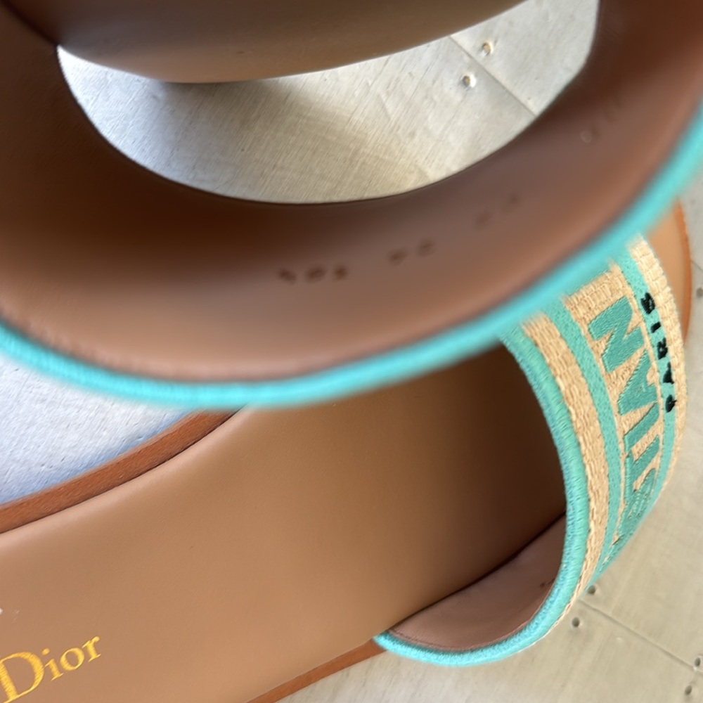 Christian Dior dway slide sandal flat aquamarine logo canvas leather sz 38.5 - Picture 5 of 9